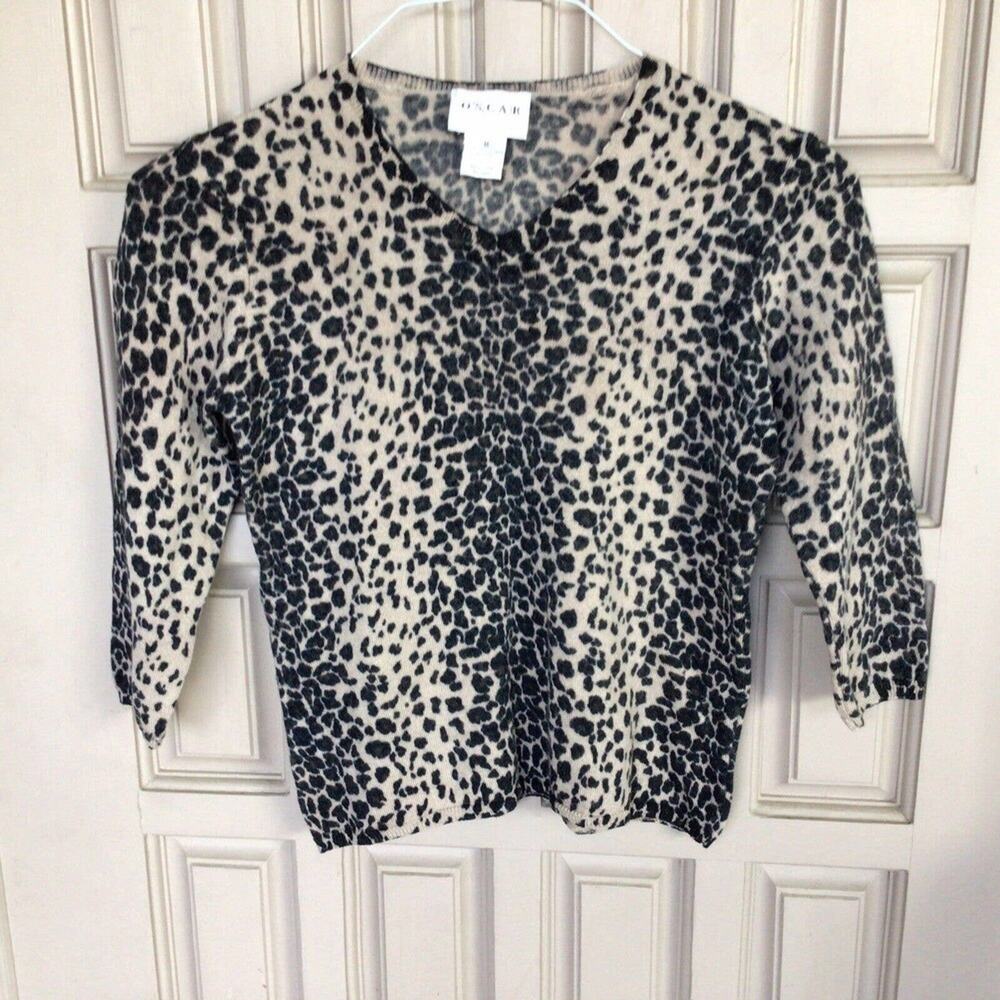 Oscar De La Renta Girls Sweater SzM Merino Wool Leopard Pre-Owned